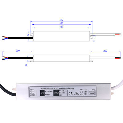 Driver de LED Slimline certificado SAA 12 V 30 W à prova d'água de tensão constante IP67